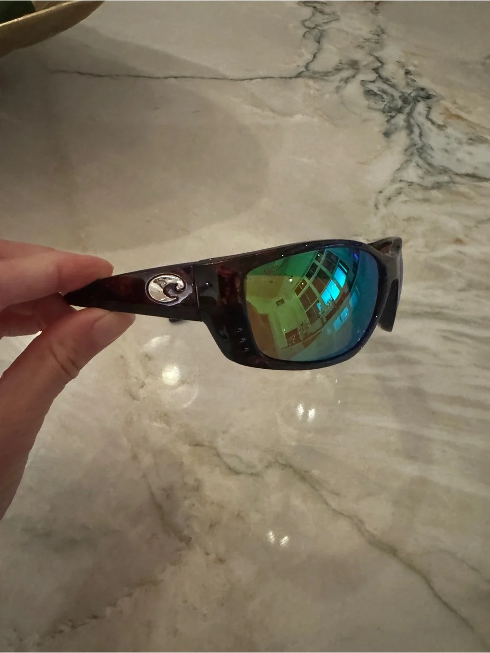 Costa Men's Black Frames with Green and Blue Mirrored Lenses